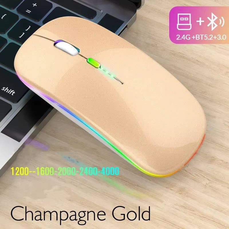 2.4Ghz Bluetooth Wireless Mouse with USB Rechargeable RGB Mouse for Computer Laptop PC Macbook Gaming Mouse Gamer