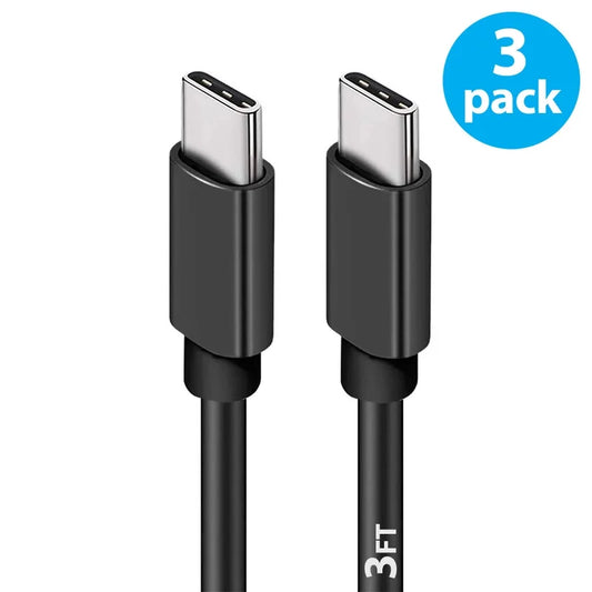3 Pack  USB-C to USB-C PD Fast Charger OEM Charging Cable Compatible with Iphone 16 /15 Pro Max plus / Samsung Galaxy S25 S24 S23 S22 Ultra / Ipad Pro / Universal for All Type-C (3Ft, Black)