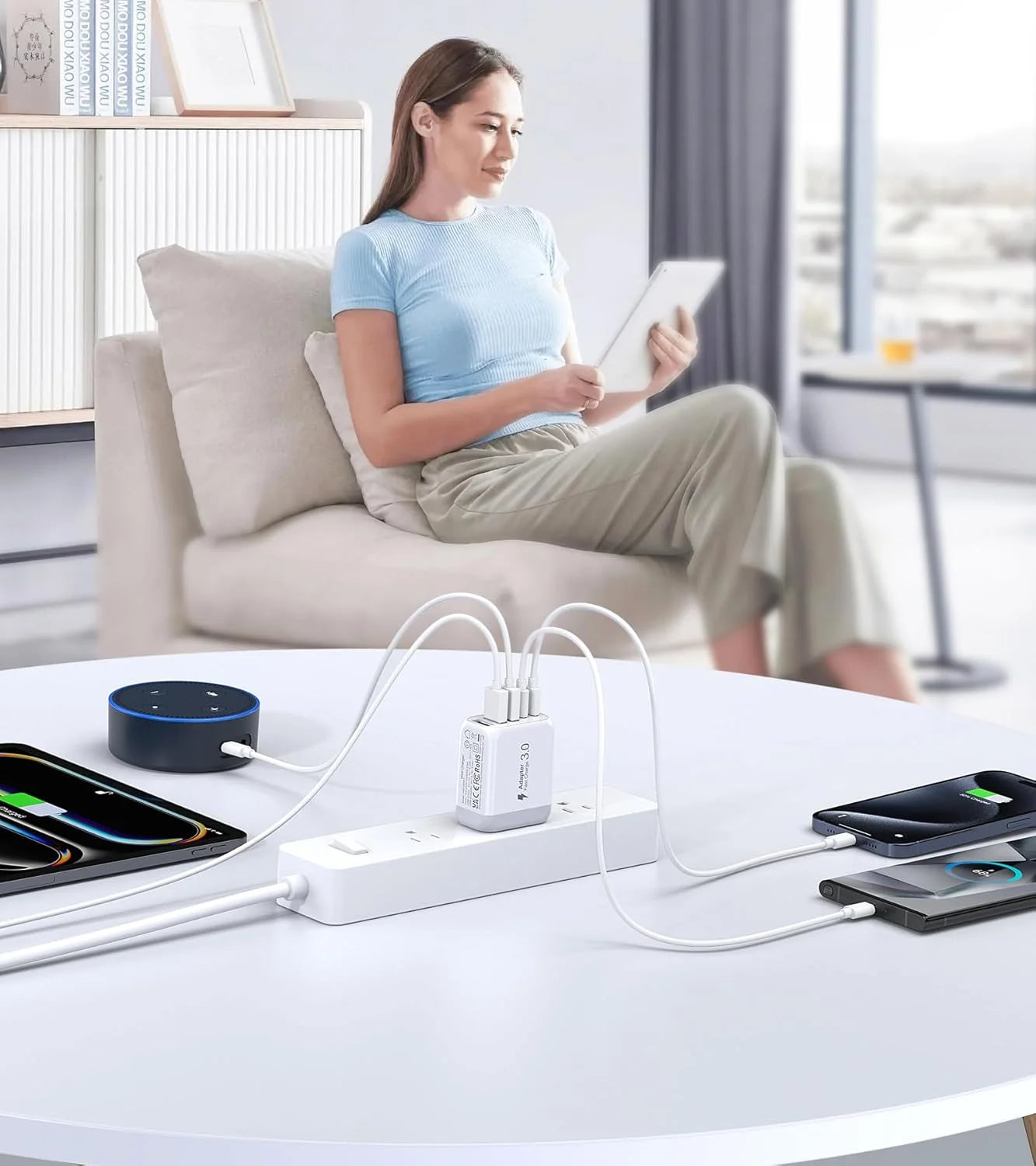 USB C Wall Charger,65W Fast Charger 2 Pcs,6 Port Power Adapter,Suitable for Multi-Model Mobile Phones,Tablets,Computers