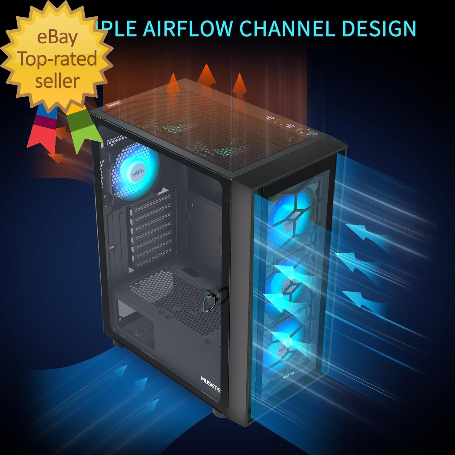 ATX PC Case, 6 PWM ARGB Fans Pre-Installed, Computer Case with Opening Tempered