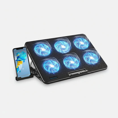 15.6-17.3Inch Laptop Cooling Pad with 6 Quiet Fans,7 Height & Wind Speed Adjustable, 2 USB Port Laptop Cooer with Mobile Phone Holde