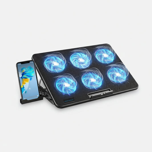 15.6-17.3Inch Laptop Cooling Pad with 6 Quiet Fans,7 Height & Wind Speed Adjustable, 2 USB Port Laptop Cooer with Mobile Phone Holde