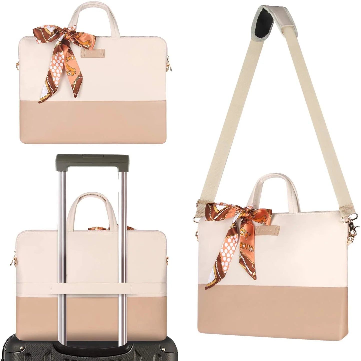 Stylish PU Leather Waterproof 15.6 Inch Laptop Bag for Women, Creamy-White