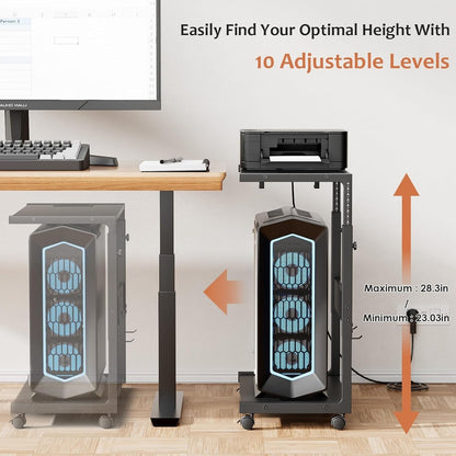 Computer Tower Stand - Adjustable PC Tower Stand CPU Holder Cart with Chargin...