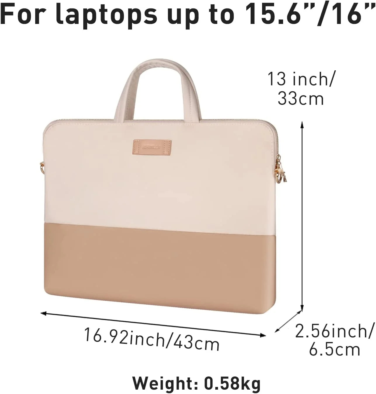 Stylish PU Leather Waterproof 15.6 Inch Laptop Bag for Women, Creamy-White