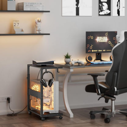 Computer Tower Stand - Adjustable PC Tower Stand CPU Holder Cart with Chargin...