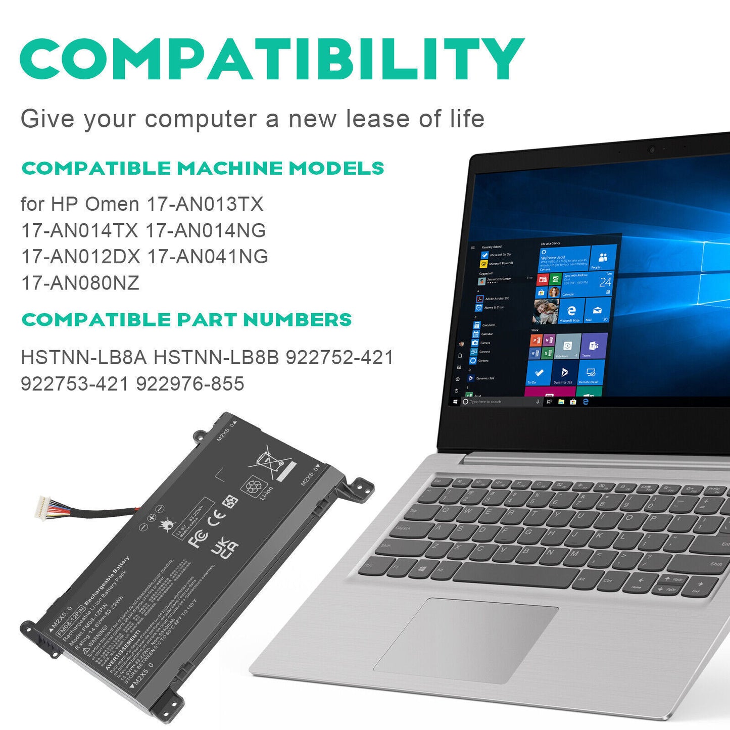 FM08 Battery for HP OMEN 17-An1Xx 17T-AN000 HSTNN-LB8B 922753-421 922977-855