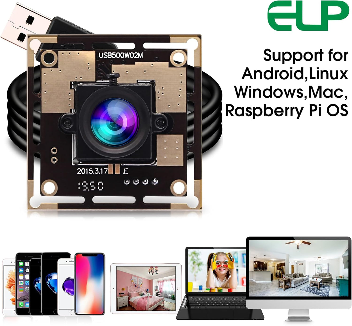 5Mp USB Camera for Computer 3.6Mm Lens MJPEG 5Megapixel Industrial Machine Vision HD USB Camera Module for Windows Linux Android System,Mini UVC USB2.0 Webcam Board for Laptop, PC, Jetson Nano