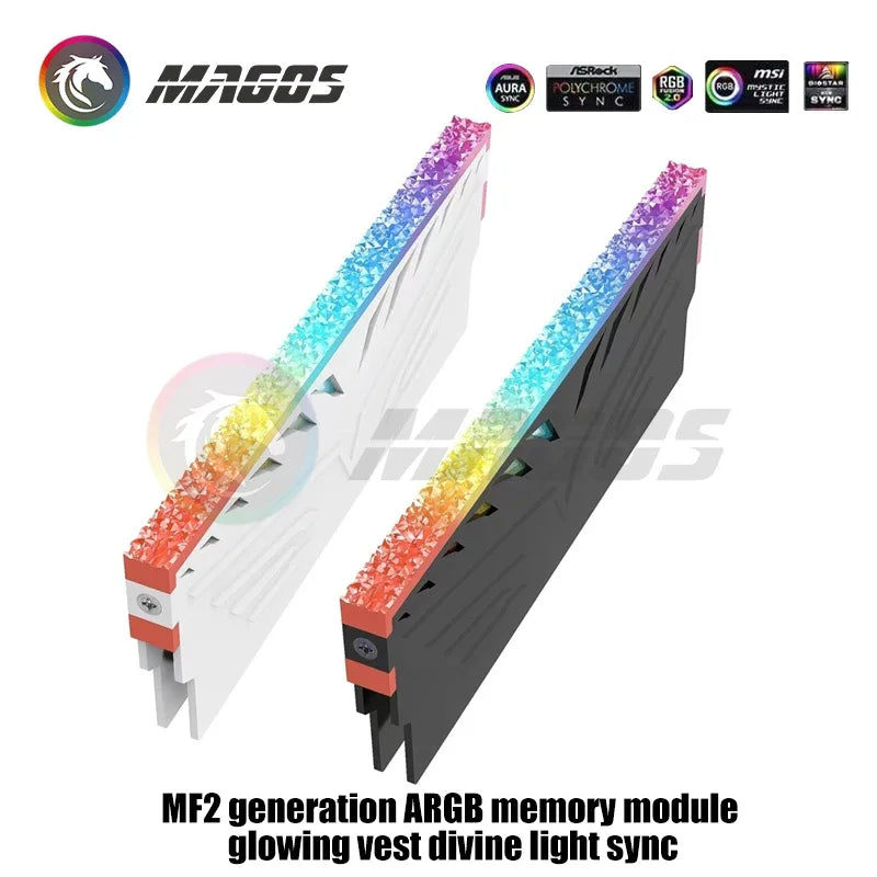 Computer RAM Heatsink 5V ARGB MOBO AURA SYNC, Diamond RGB Flow Style, Memory Stick Armor Vest for DDR3 4 5 Universal