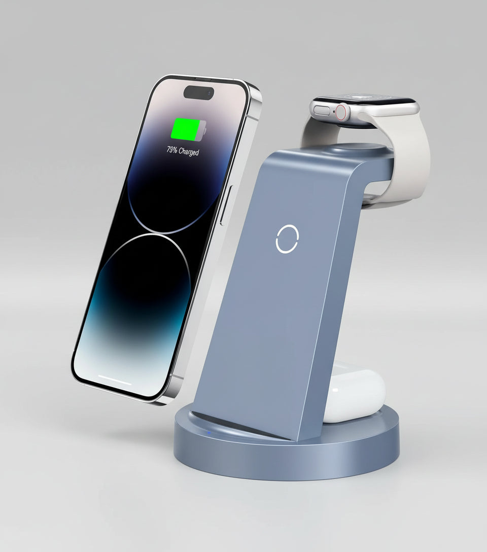 Wireless Charger - 3 in 1 Charging Station Compatible for Iphone & Iwatch - Charging Stand Dock for Airpods (Blue)