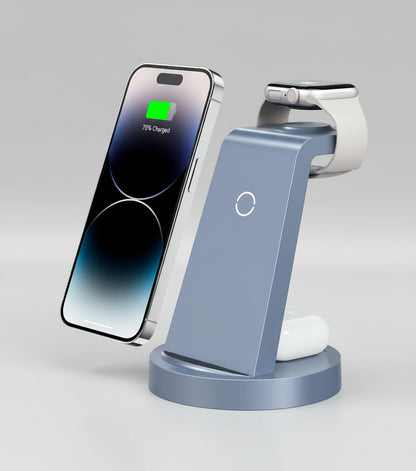 Wireless Charger - 3 in 1 Charging Station Compatible for Iphone & Iwatch - Charging Stand Dock for Airpods (Blue)