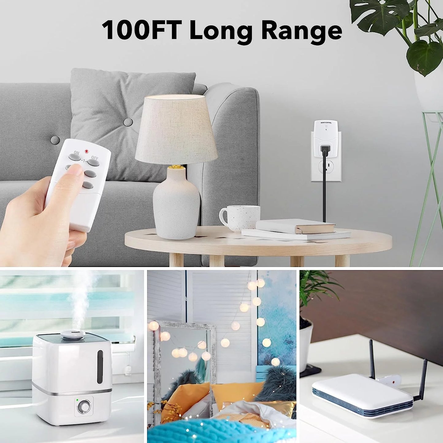Mini Wireless Remote Control Outlet Switch Power Plug in for Household Appliances, Wireless Remote Light Switch, LED Light Bulbs, White (1 Remote + 3 Outlet) 1250W/10A