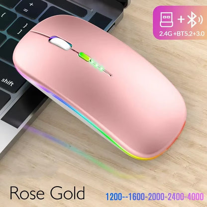 2.4Ghz Bluetooth Wireless Mouse with USB Rechargeable RGB Mouse for Computer Laptop PC Macbook Gaming Mouse Gamer