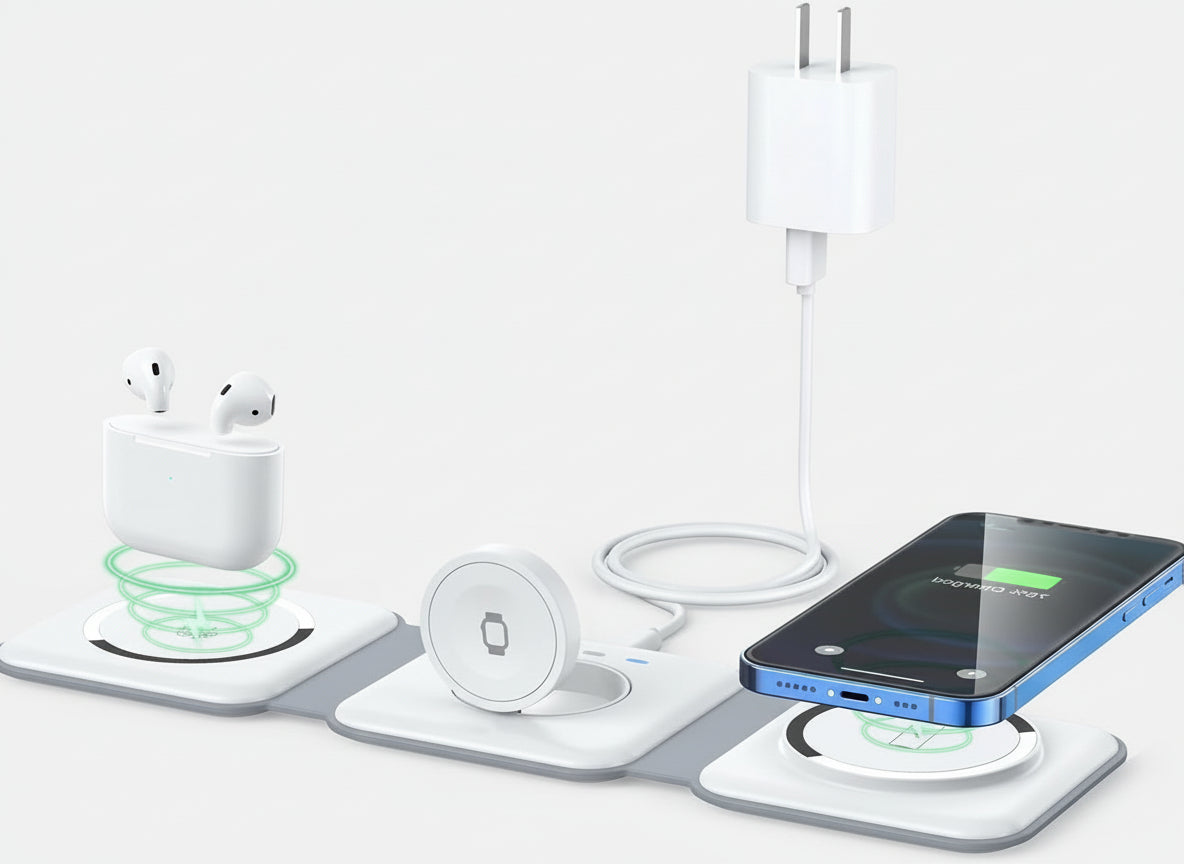 3-In-1 Wireless Charger, Magnetic Foldable Design Charging Station Compatible with Multiple Devices Including Iphone 17/16/15/14/13 Series, Airpods 4/3/Pro, and Iwatch