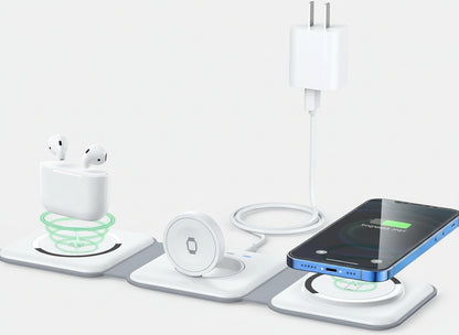 3-In-1 Wireless Charger, Magnetic Foldable Design Charging Station Compatible with Multiple Devices Including Iphone 17/16/15/14/13 Series, Airpods 4/3/Pro, and Iwatch
