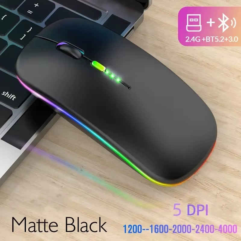 2.4Ghz Bluetooth Wireless Mouse with USB Rechargeable RGB Mouse for Computer Laptop PC Macbook Gaming Mouse Gamer