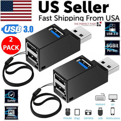 2 Pcs 3 Port USB 3.0 Hub Portable High Speed Splitter Box for PC Notebook Laptop