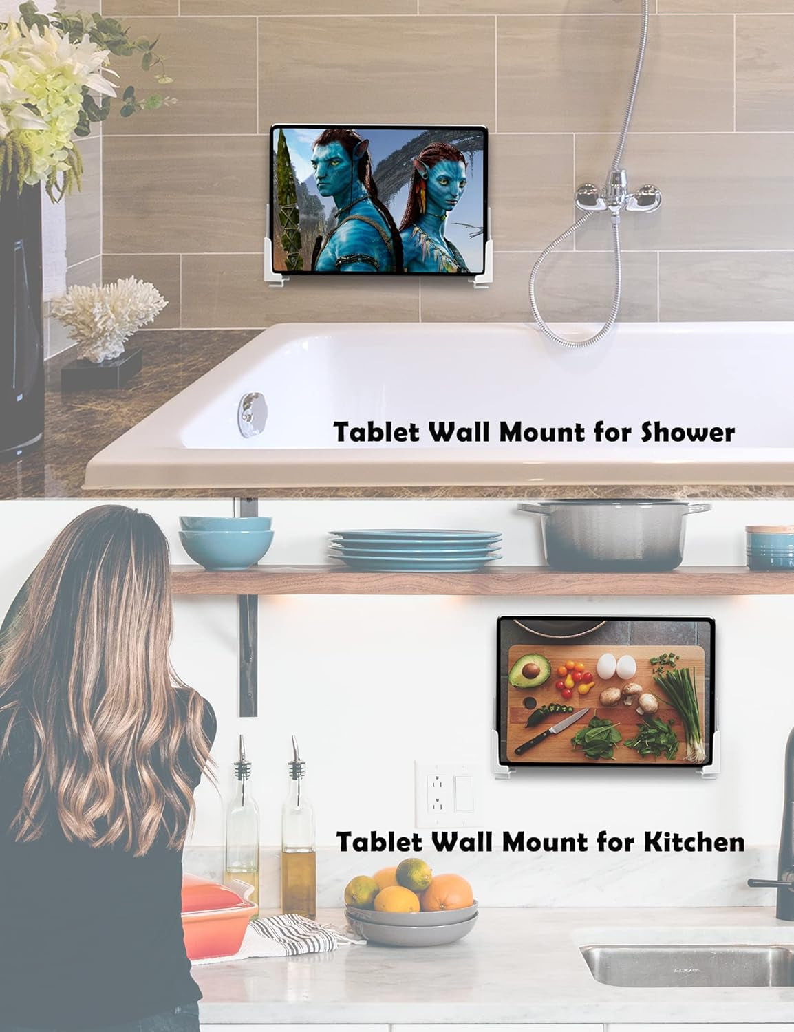 Universal Tablet Wall Mount Dock for Ipad Compatible with Phone Wall Mount for Charge Bedside Damage-Free Fit for Iphone/Tablet/Ipad/Kindle/E-Book/Fixed by Adhesive or Screws (2 Set)