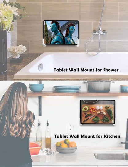 Universal Tablet Wall Mount Dock for Ipad Compatible with Phone Wall Mount for Charge Bedside Damage-Free Fit for Iphone/Tablet/Ipad/Kindle/E-Book/Fixed by Adhesive or Screws (2 Set)