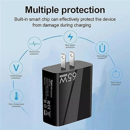 USB C Wall Charger,65W Fast Charger 2 Pcs,6 Port Power Adapter,Suitable for Multi-Model Mobile Phones,Tablets,Computers