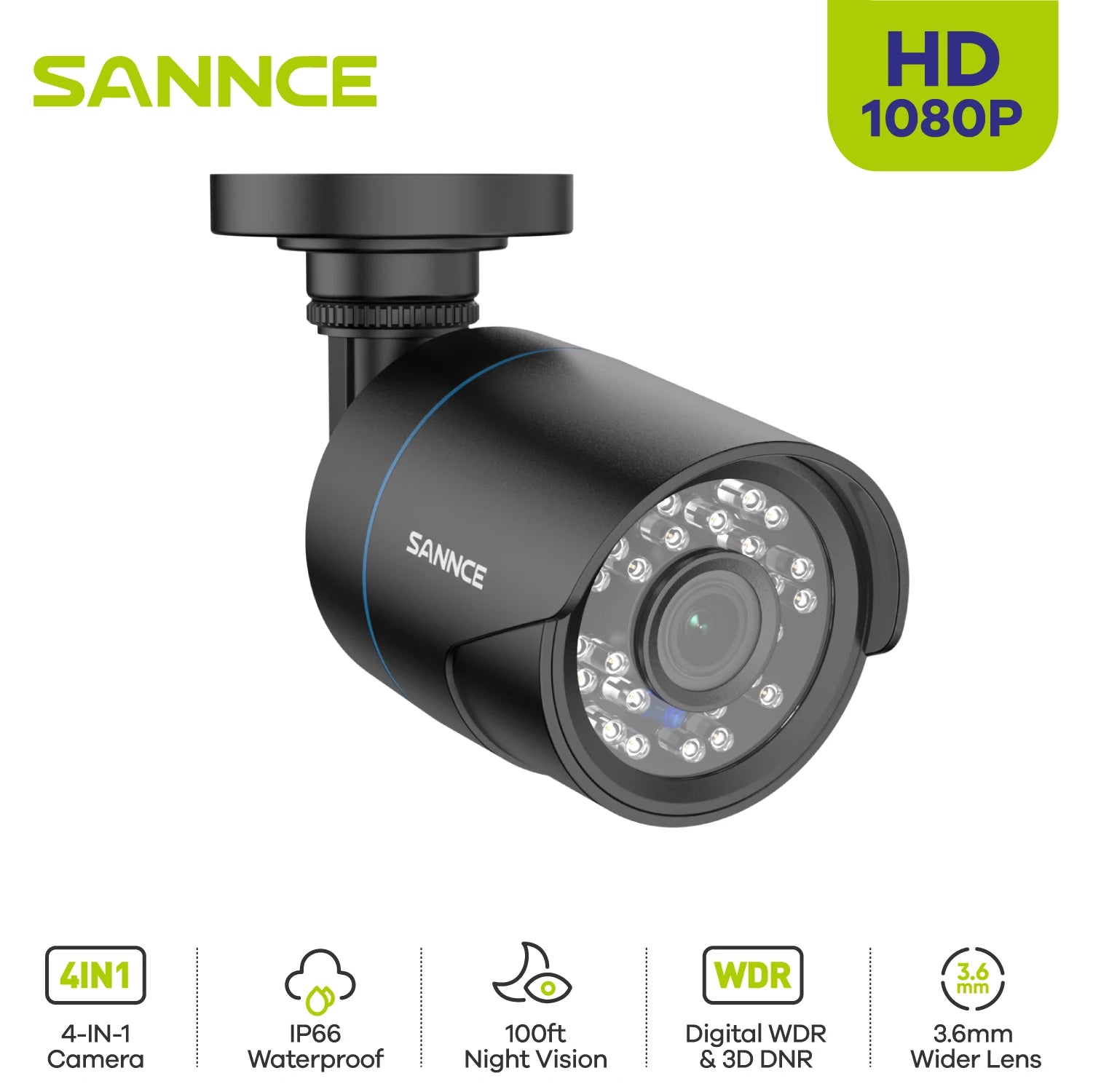 SANNCE 1X 2X 1080P Outdoor Bullet Home CCTV Security Camera 100Ft IR Night Vision Weatherproof Cameras 2MP CCTV Surveillance