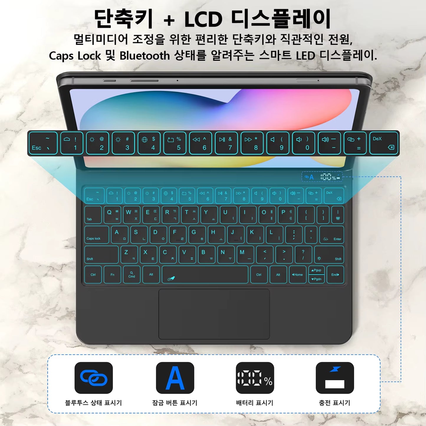 Magic Keyboard for Samsung Galaxy Tab S6 Lite 10.4 Inch Magnetic Floating Cantilever Stand Battery Level Display