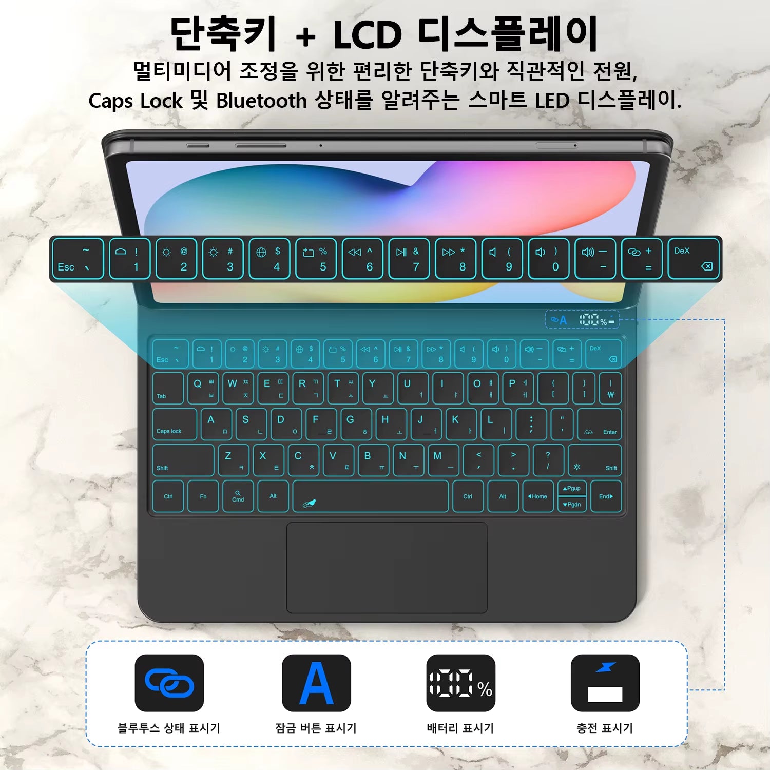 Magic Keyboard for Samsung Galaxy Tab S6 Lite 10.4 Inch Magnetic Floating Cantilever Stand Battery Level Display
