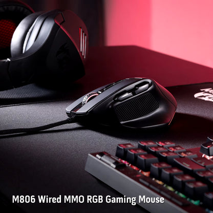 M806 Gaming Mouse, 7 Programmable Buttons Wired RGB Mouse, Software Supports DIY Keybinds & Backlit, Black/White Mouse