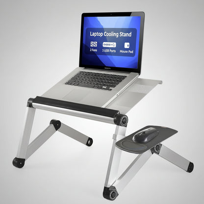 Workez Cooling Adjustable Laptop Stand for Desk W/Fan USB Ports Mouse Pad Ergonomic Foldable Laptop Stand Riser Portable Computer Holder, Silver