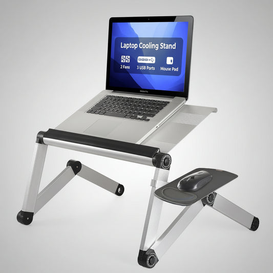 Workez Cooling Adjustable Laptop Stand for Desk W/Fan USB Ports Mouse Pad Ergonomic Foldable Laptop Stand Riser Portable Computer Holder, Silver