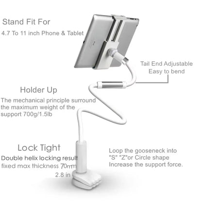 Desktop Phone Tablet Stands 130Cm Tablet Holder Adjustable Mount for Tablet 4.0 to 11 Inch Bed Tablet PC Stand Metal Support