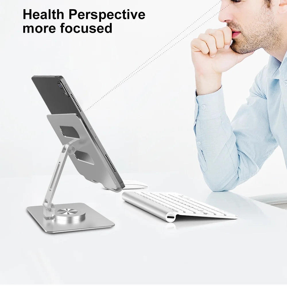 Adjustable Aluminum Alloy Desktop Stand with 360 Rotating Base,Multi-Angle Height Adjustable Desktop Holder Compatible with 4-12.9Inch Ipad,Mobile,Tablet Devices,Silver