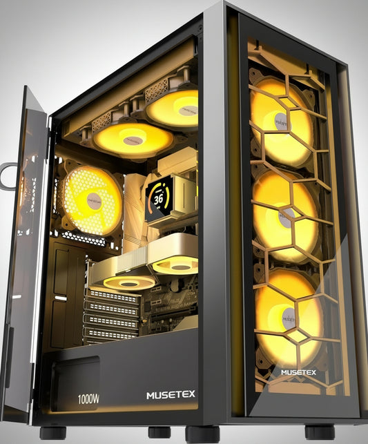 ATX PC Case, 6 PWM ARGB Fans Pre-Installed, Computer Case with Opening Tempered