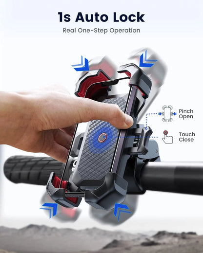 Motorcycle Phone Mount Bike Phone Holder, Auto Lock Adjustable Handlebar Phone Holder Mount for 4.7"-7" Cell Phones