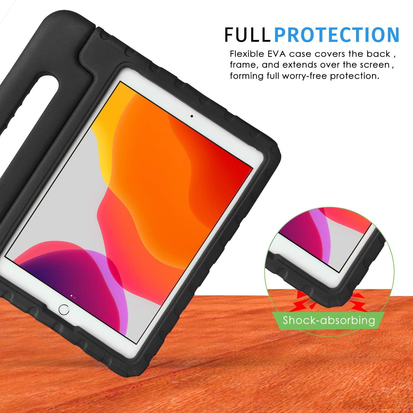 Case for Ipad 9Th Generation Kids Shockproof Cover 10.2 Inch with Handle Stand Fits 2021 9Th Gen, 2020 8Th, 2019 7Th Tablet - Black