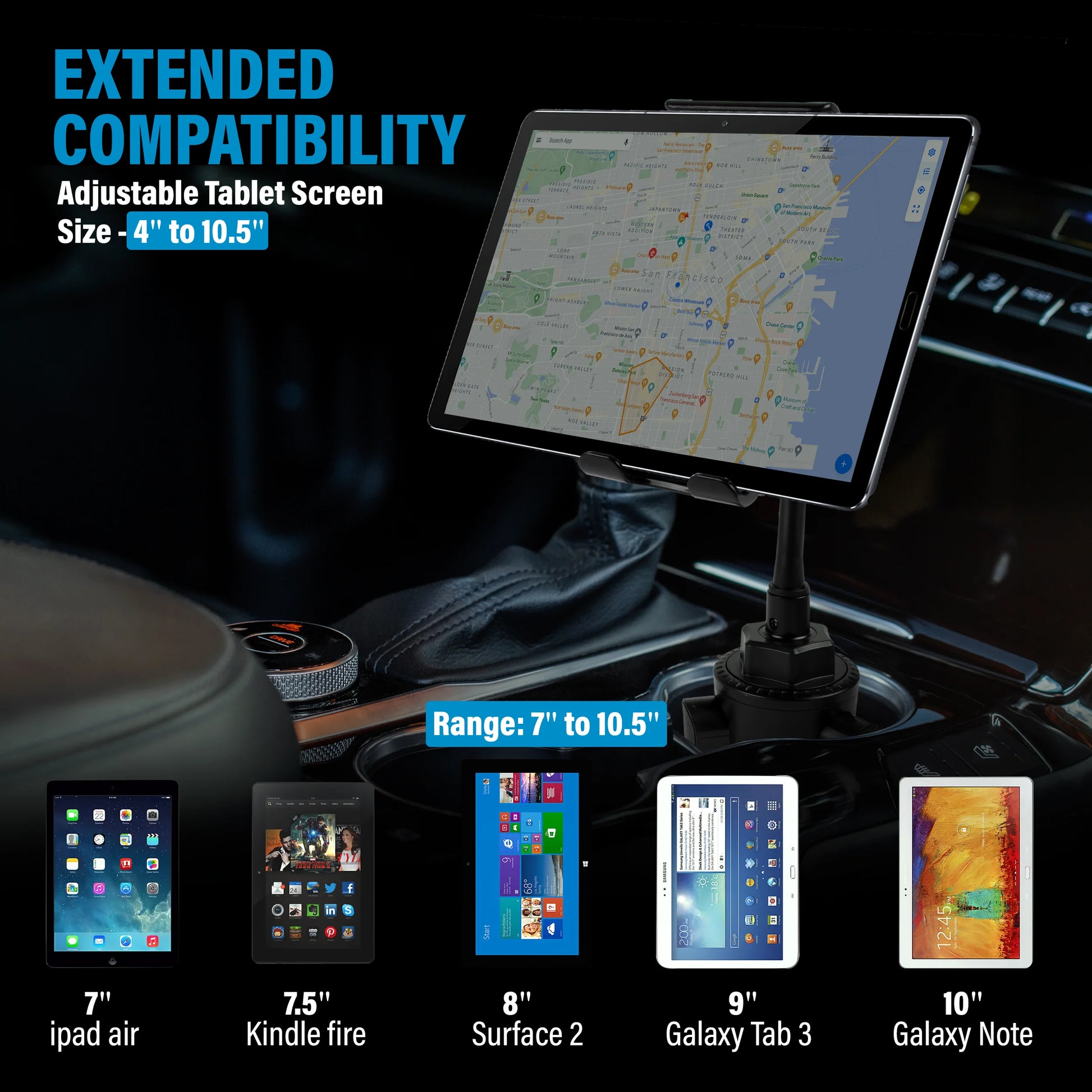 Car Cup Holder Phone Mount 2 in 1 Cup Holder Tablet Mount & Cup Phone Holder for Car with Adjustable Base