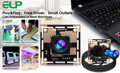 5Mp USB Camera for Computer 3.6Mm Lens MJPEG 5Megapixel Industrial Machine Vision HD USB Camera Module for Windows Linux Android System,Mini UVC USB2.0 Webcam Board for Laptop, PC, Jetson Nano