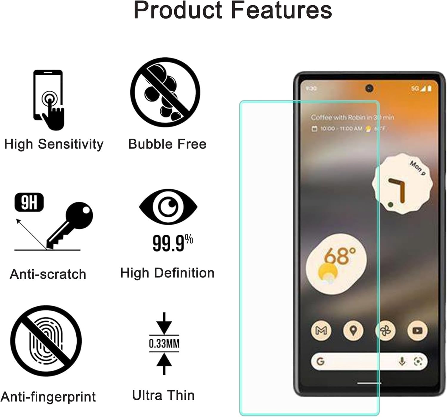 3 PCS Screen Protectors for Google Pixel 6A, HD Tempered Glass Screen...