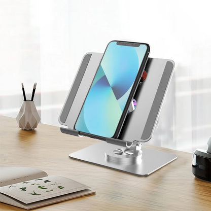 Adjustable Aluminum Alloy Desktop Stand with 360 Rotating Base,Multi-Angle Height Adjustable Desktop Holder Compatible with 4-12.9Inch Ipad,Mobile,Tablet Devices,Silver