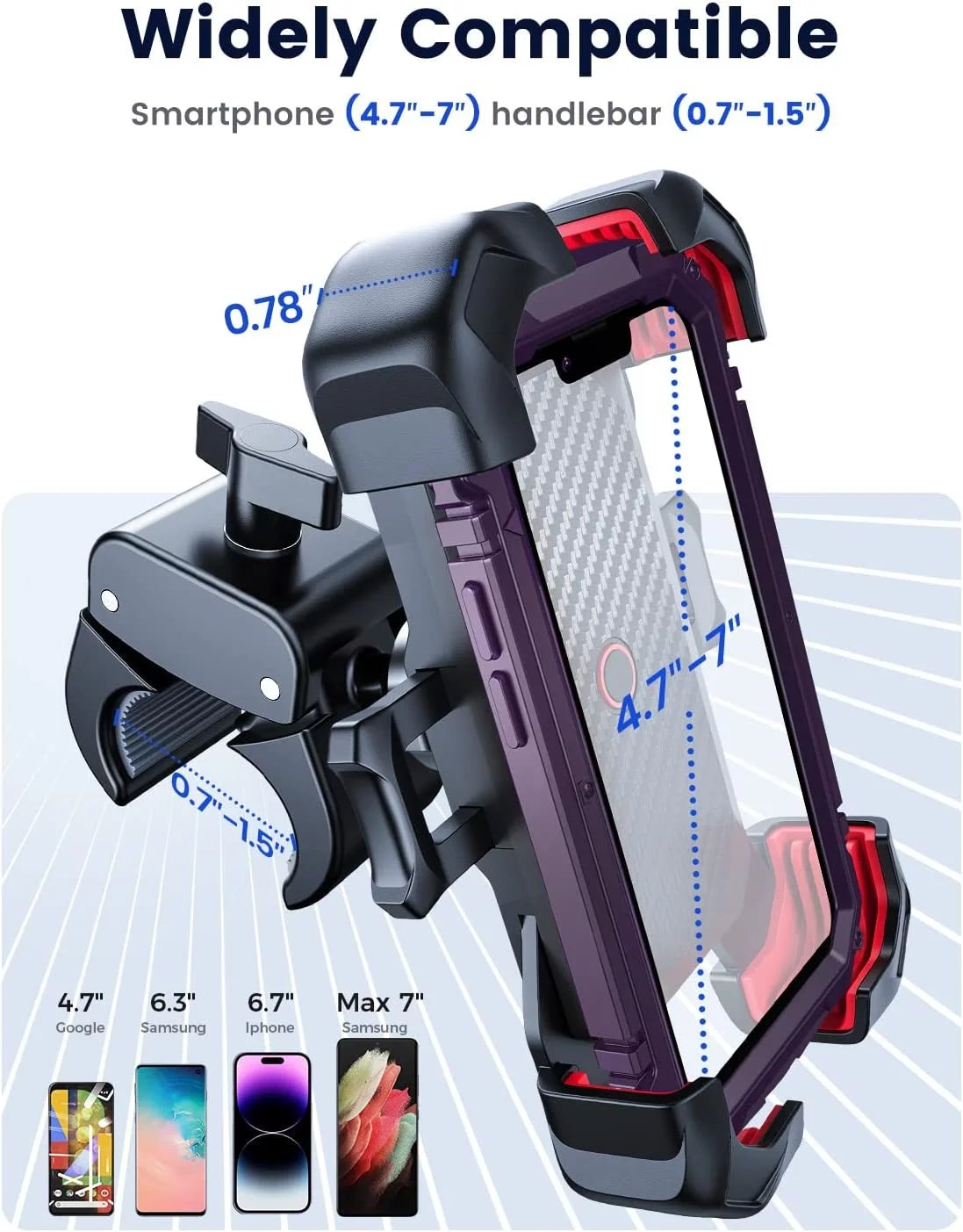 Motorcycle Phone Mount Bike Phone Holder, Auto Lock Adjustable Handlebar Phone Holder Mount for 4.7"-7" Cell Phones