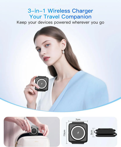 Magnetic Wireless Charger Compatible for Iphone: Fodable 3 in 1 Charging Station for Apple Multiple Devices - Travel Charging Pad Dock Compatible for Iphone 17 16 15 14 13 12 Pro Max plus & Airpod
