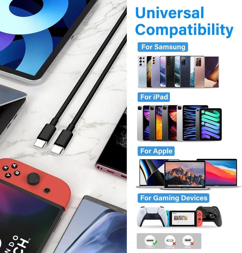 3 Pack  USB-C to USB-C PD Fast Charger OEM Charging Cable Compatible with Iphone 16 /15 Pro Max plus / Samsung Galaxy S25 S24 S23 S22 Ultra / Ipad Pro / Universal for All Type-C (3Ft, Black)