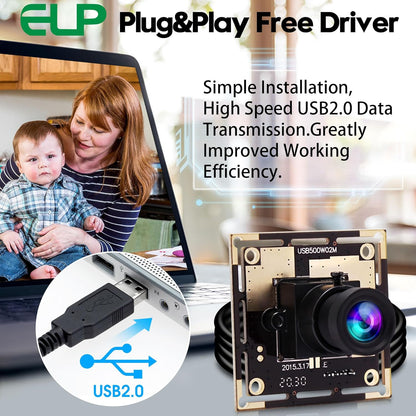 5Mp USB Camera for Computer 3.6Mm Lens MJPEG 5Megapixel Industrial Machine Vision HD USB Camera Module for Windows Linux Android System,Mini UVC USB2.0 Webcam Board for Laptop, PC, Jetson Nano