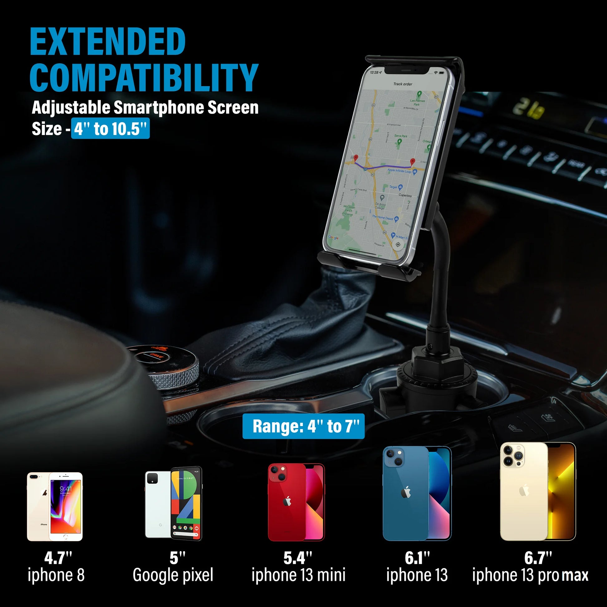 Car Cup Holder Phone Mount 2 in 1 Cup Holder Tablet Mount & Cup Phone Holder for Car with Adjustable Base
