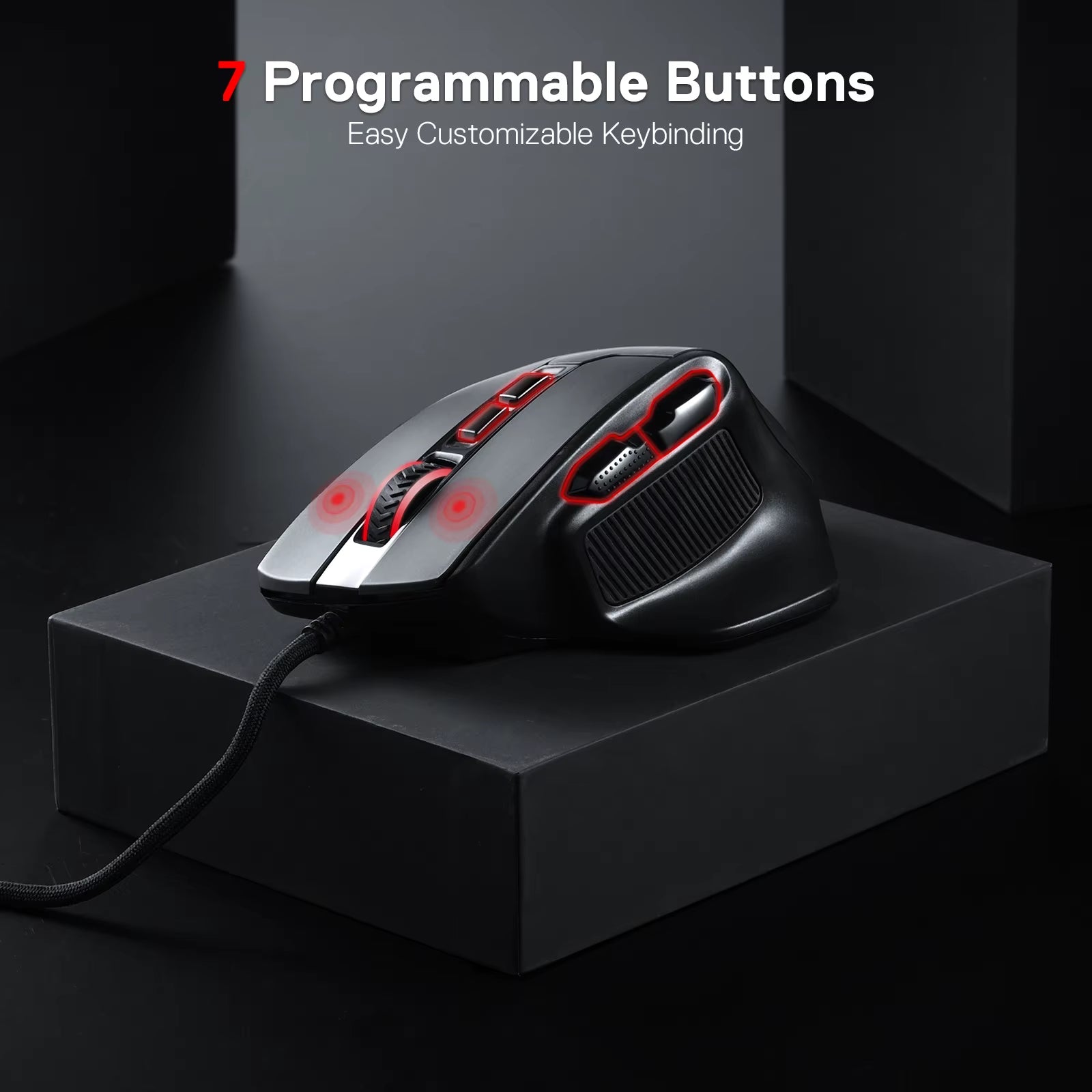 M806 Gaming Mouse, 7 Programmable Buttons Wired RGB Mouse, Software Supports DIY Keybinds & Backlit, Black/White Mouse
