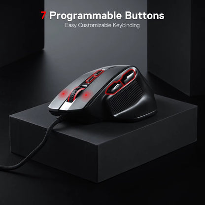 M806 Gaming Mouse, 7 Programmable Buttons Wired RGB Mouse, Software Supports DIY Keybinds & Backlit, Black/White Mouse