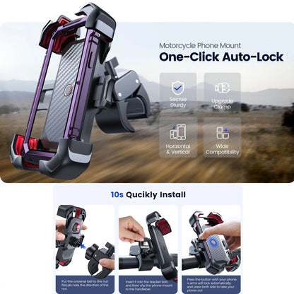 Motorcycle Phone Mount Bike Phone Holder, Auto Lock Adjustable Handlebar Phone Holder Mount for 4.7"-7" Cell Phones