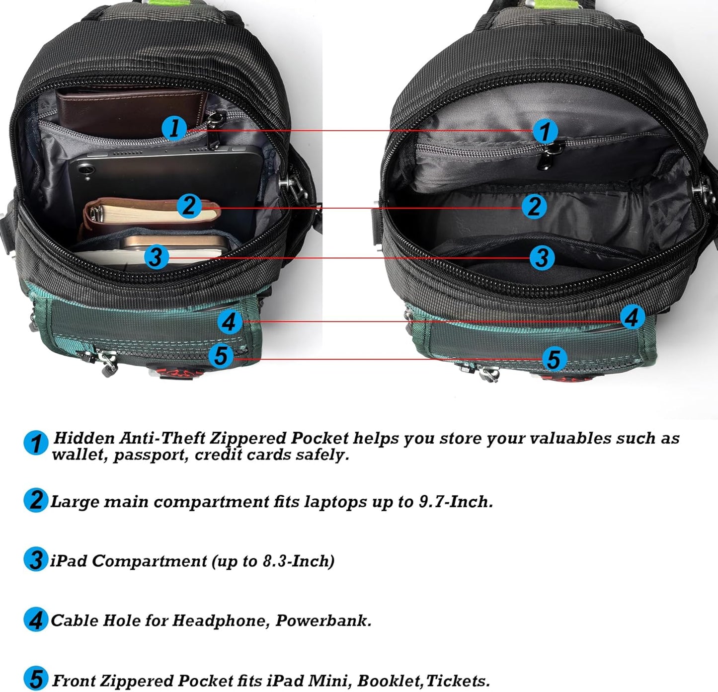 Sling Bag Chest Shoulder Backpack Crossbody Bags for Tablet Laptop Outdoor Hiking Men Women