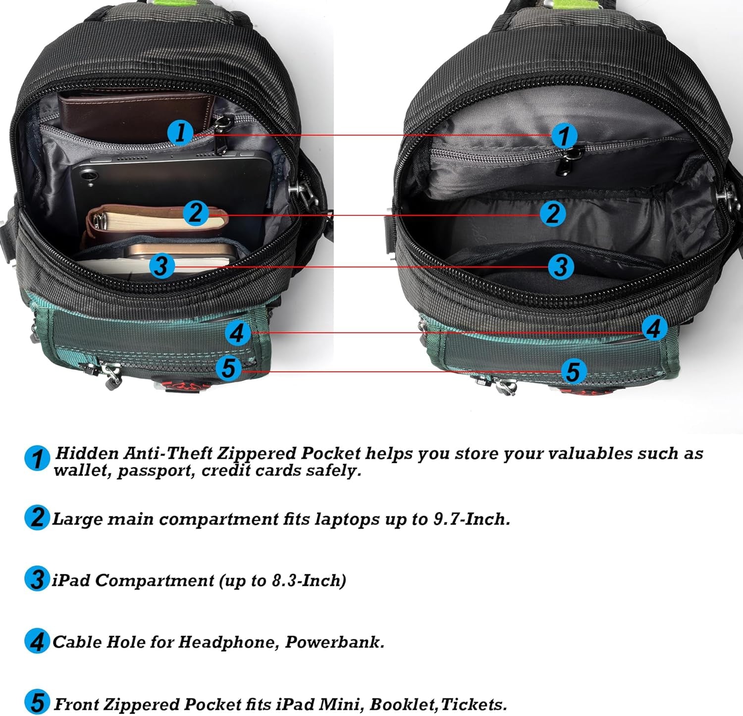 Sling Bag Chest Shoulder Backpack Crossbody Bags for Tablet Laptop Outdoor Hiking Men Women
