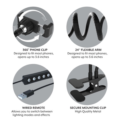 Flexible White and RGB LED Ring Light with Smartphone Holder